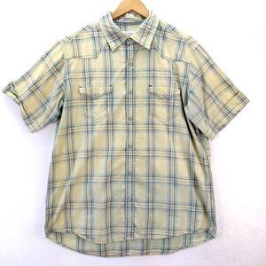 Ryan Michael Shirt Mens XL Yellow Blue Plaid SS Pearl Snap Western Cowboy Beach